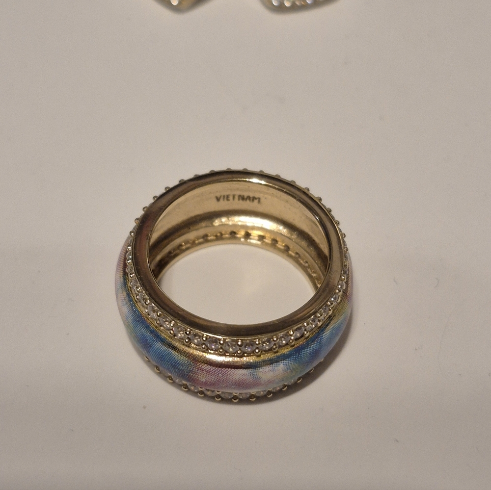 CZ 925 Marked Colorful Ring and Earring Set with Crystals - Picture 2 of 5